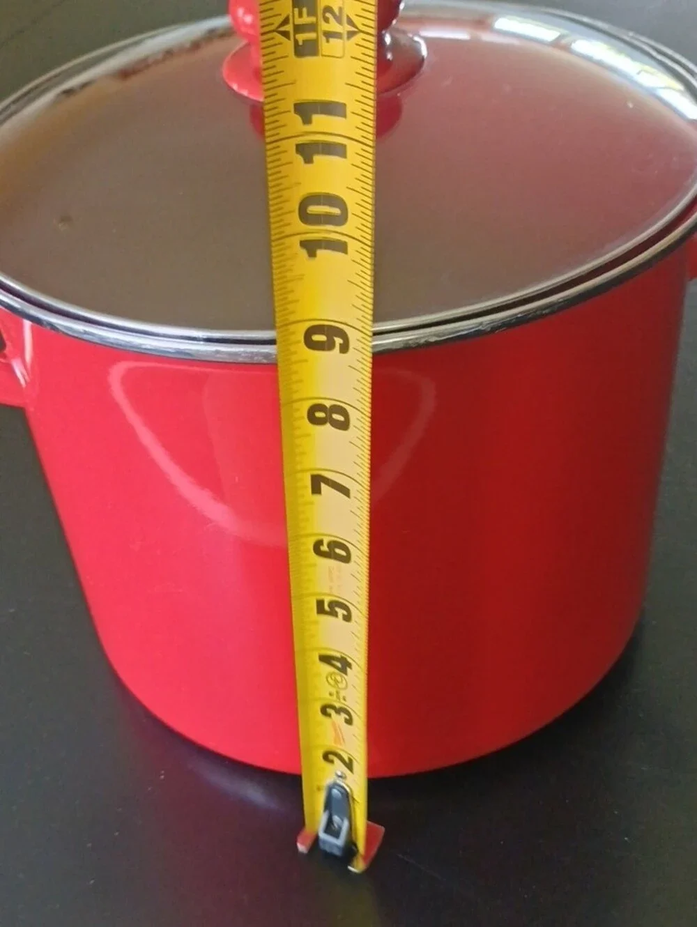 Red Enamel Stockpot with Glass Lid - Classic Cookware Canning Soup 10+Quart